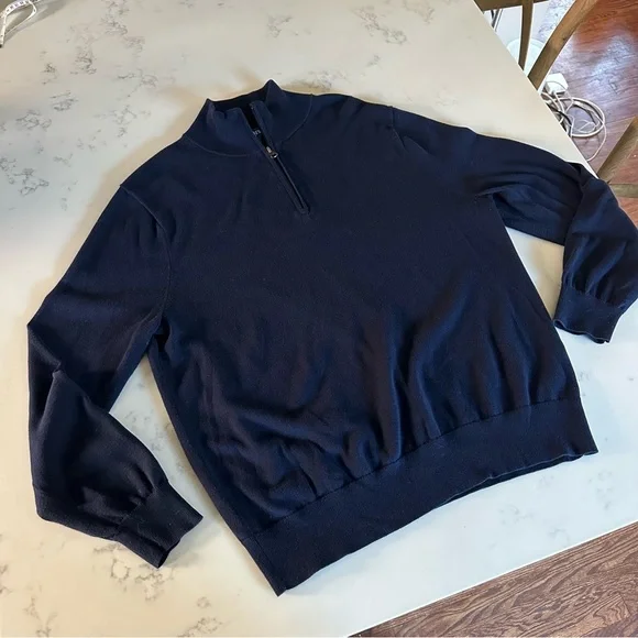 J.Crew Mens Navy Blue 100% Cotton Half Zip Sweater Size Large-B35 - Picture 1 of 10